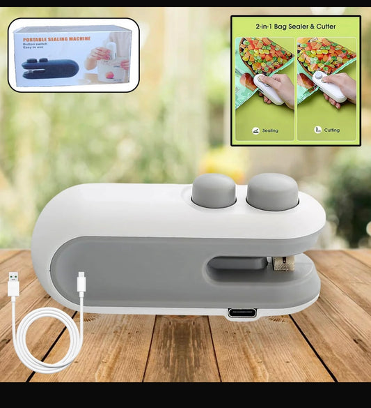 Portable 2-in-1 Bag Sealer & Cutter | USB Rechargeable Plastic Sealing Machine